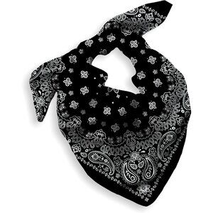 Women's Black Cotton Bandana Large Cowgirl Imported Handkerchief Headband Scarf